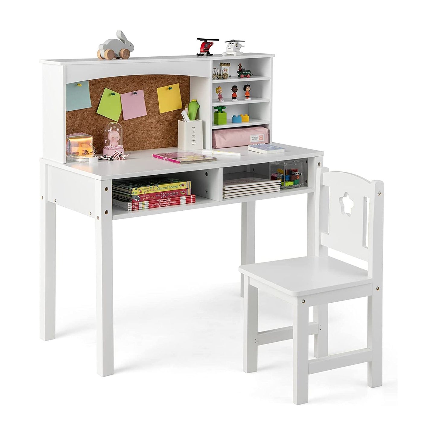 Wooden Kids Desk and Chair Set with Hutch for Studying and Reading.