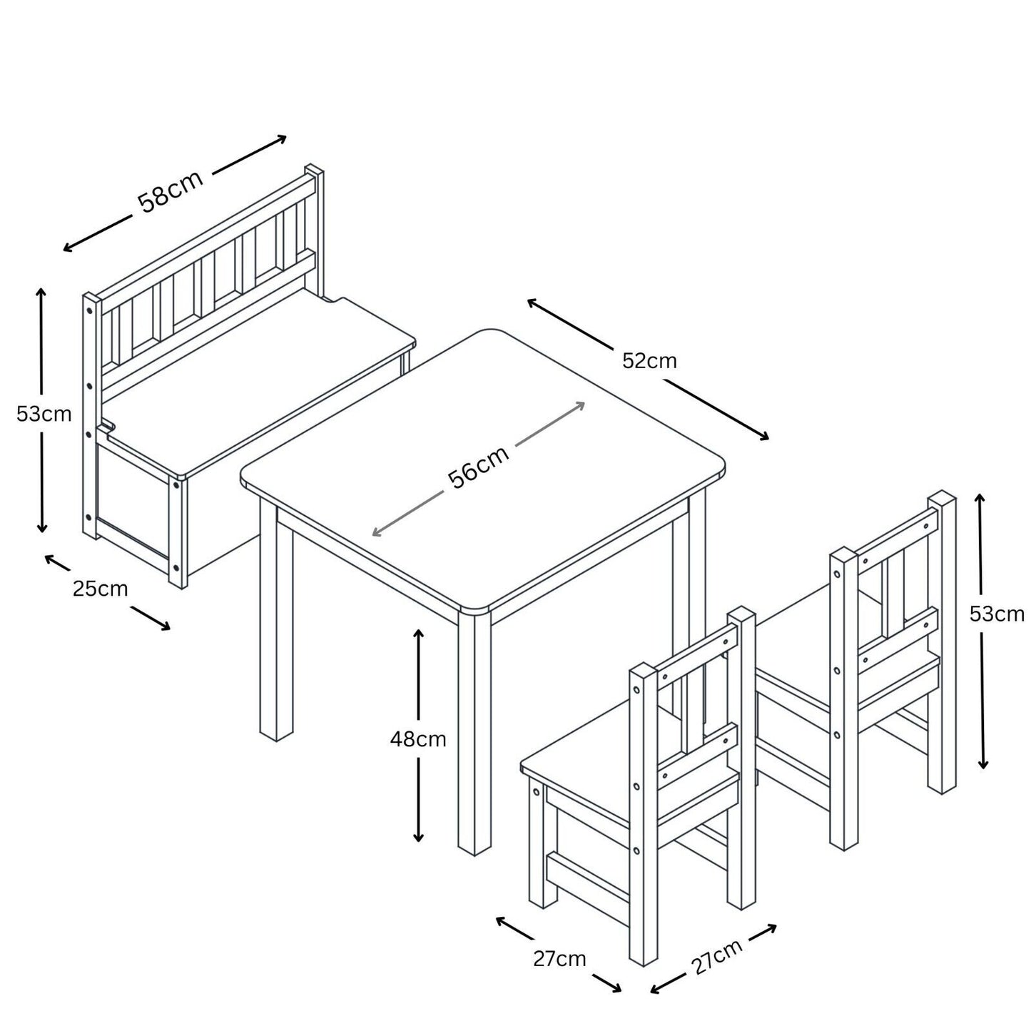Ergo Heights Wooden Kids Table and Chairs Set - Grey White.