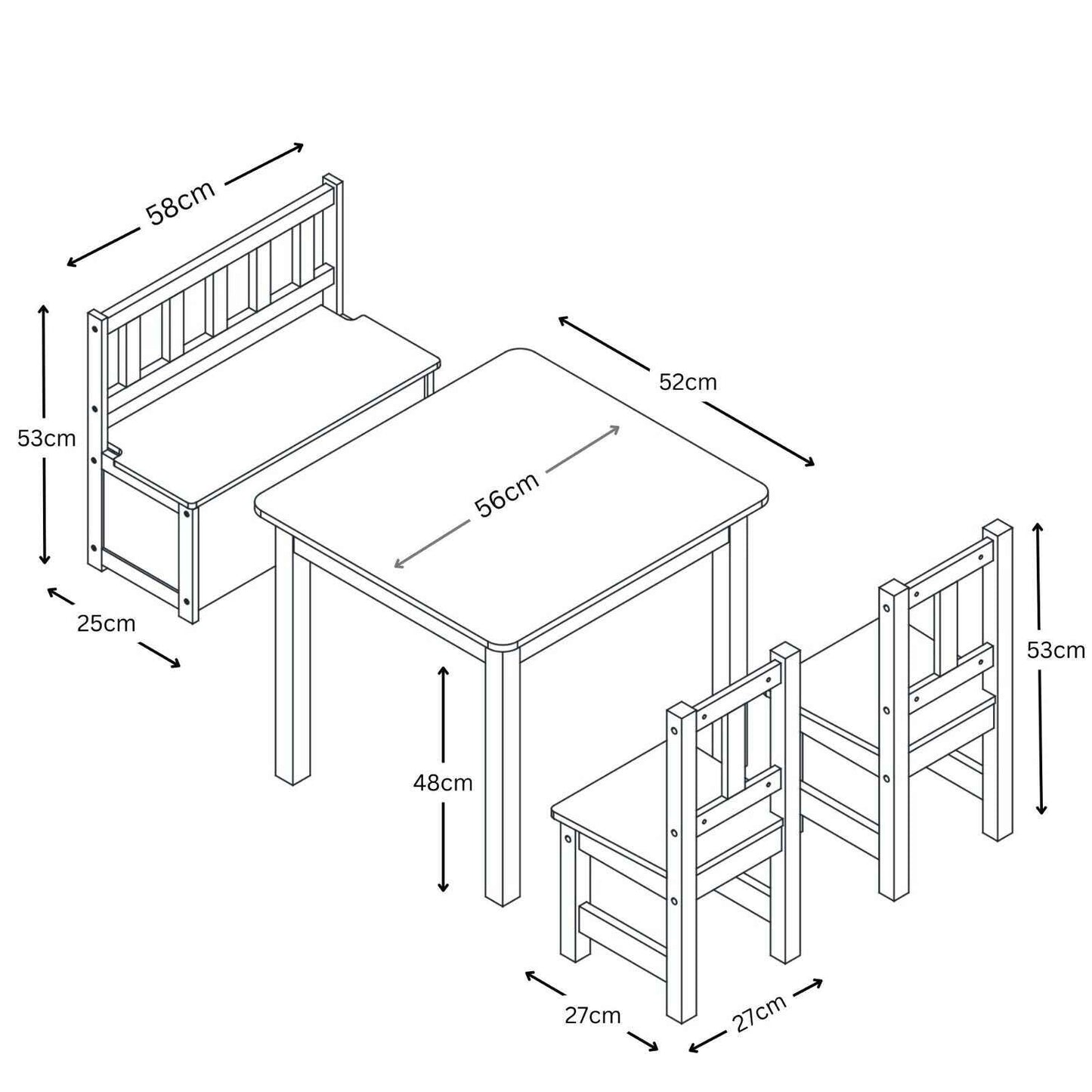 Ergo Heights Wooden Kids Table and Chairs Set - Grey White - Ergo Heights