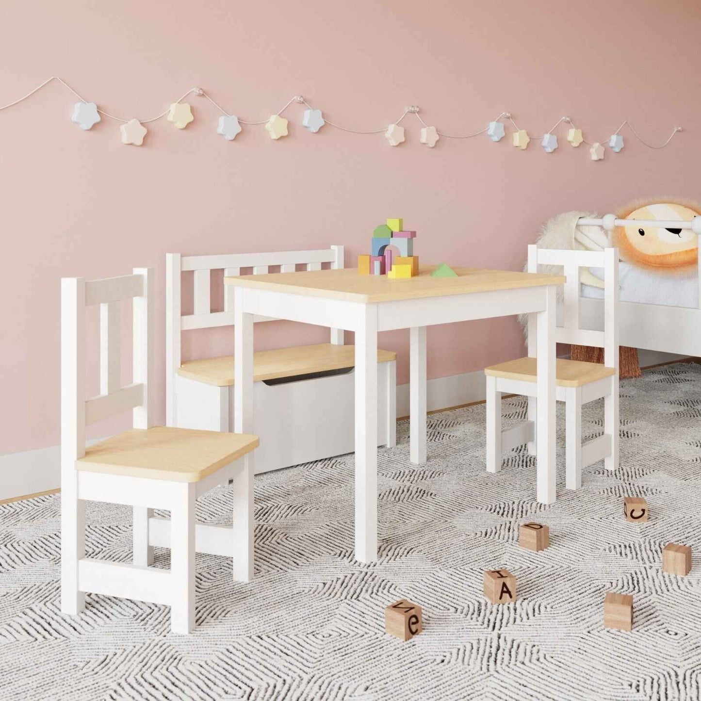 Ergo Heights Wooden Kids Table and Chairs Set - Grey White - Ergo Heights