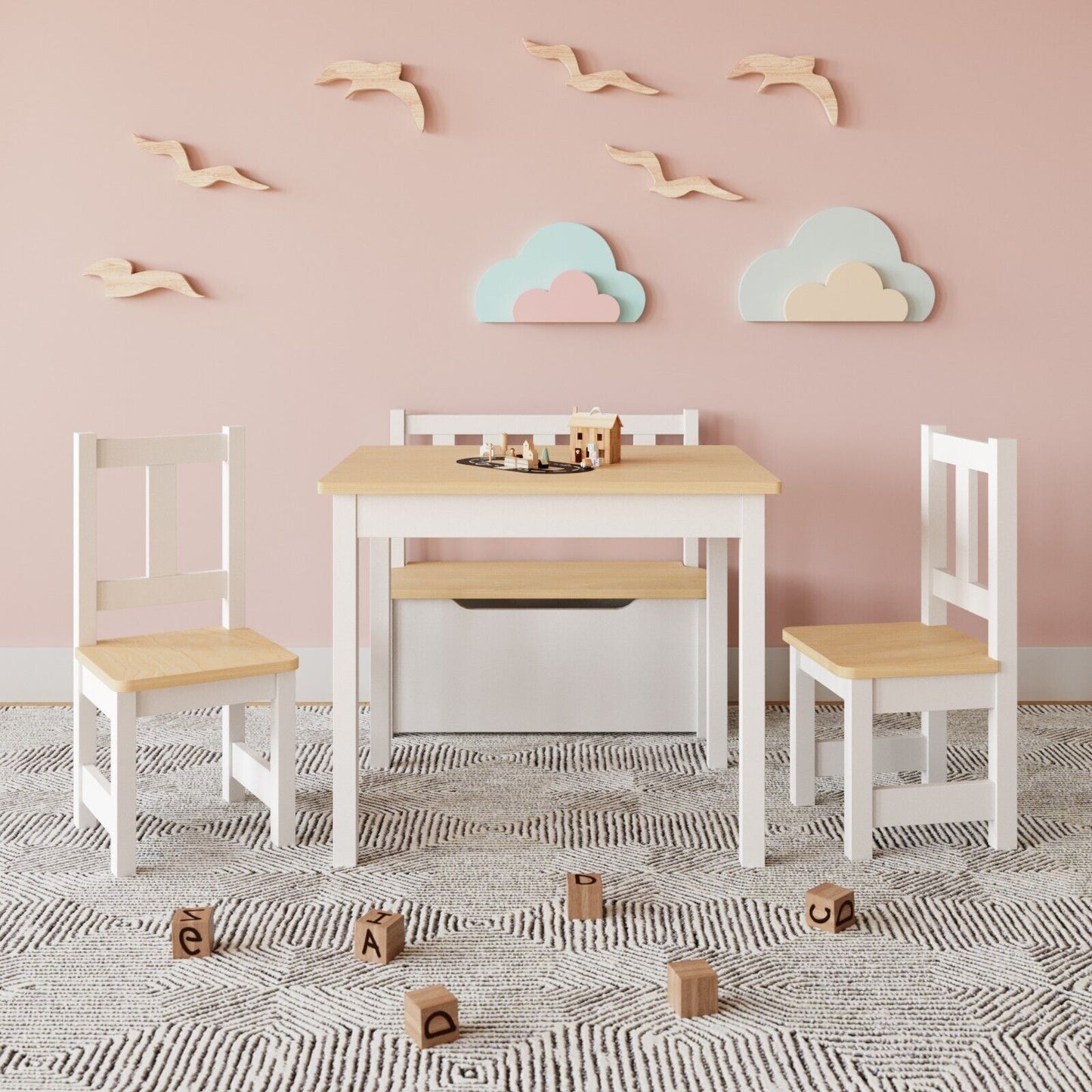Ergo Heights Wooden Kids Table and Chairs Set - Grey White.