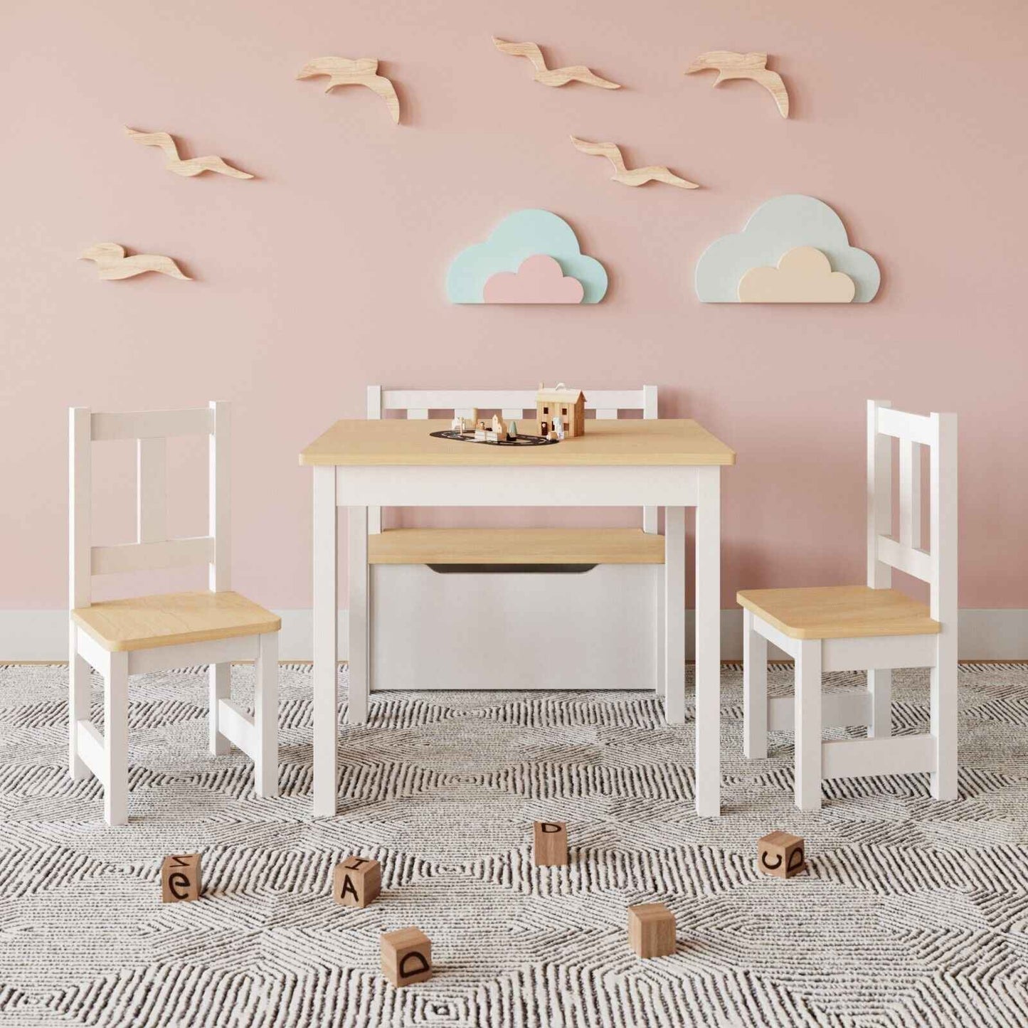 Ergo Heights Wooden Kids Table and Chairs Set - Grey White - Ergo Heights