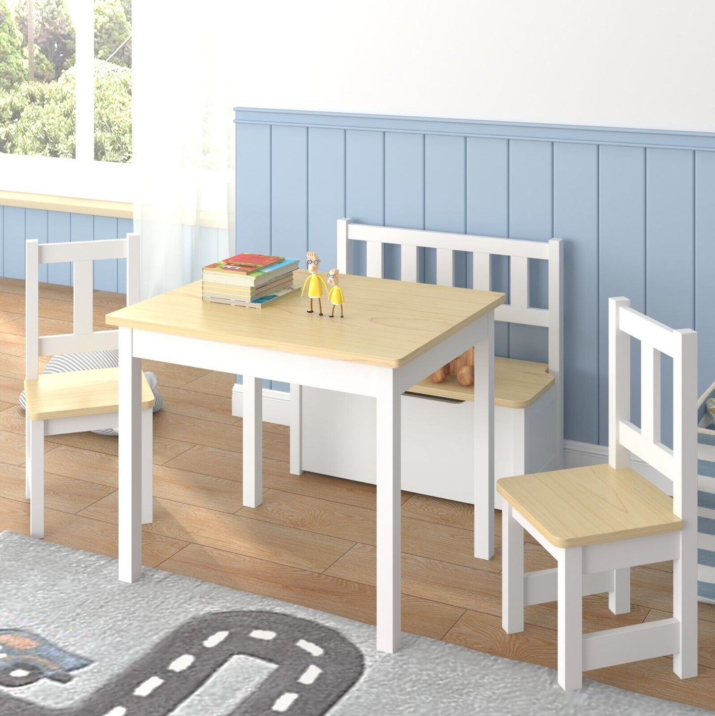 Ergo Heights Wooden Kids Table and Chairs Set - Grey White.