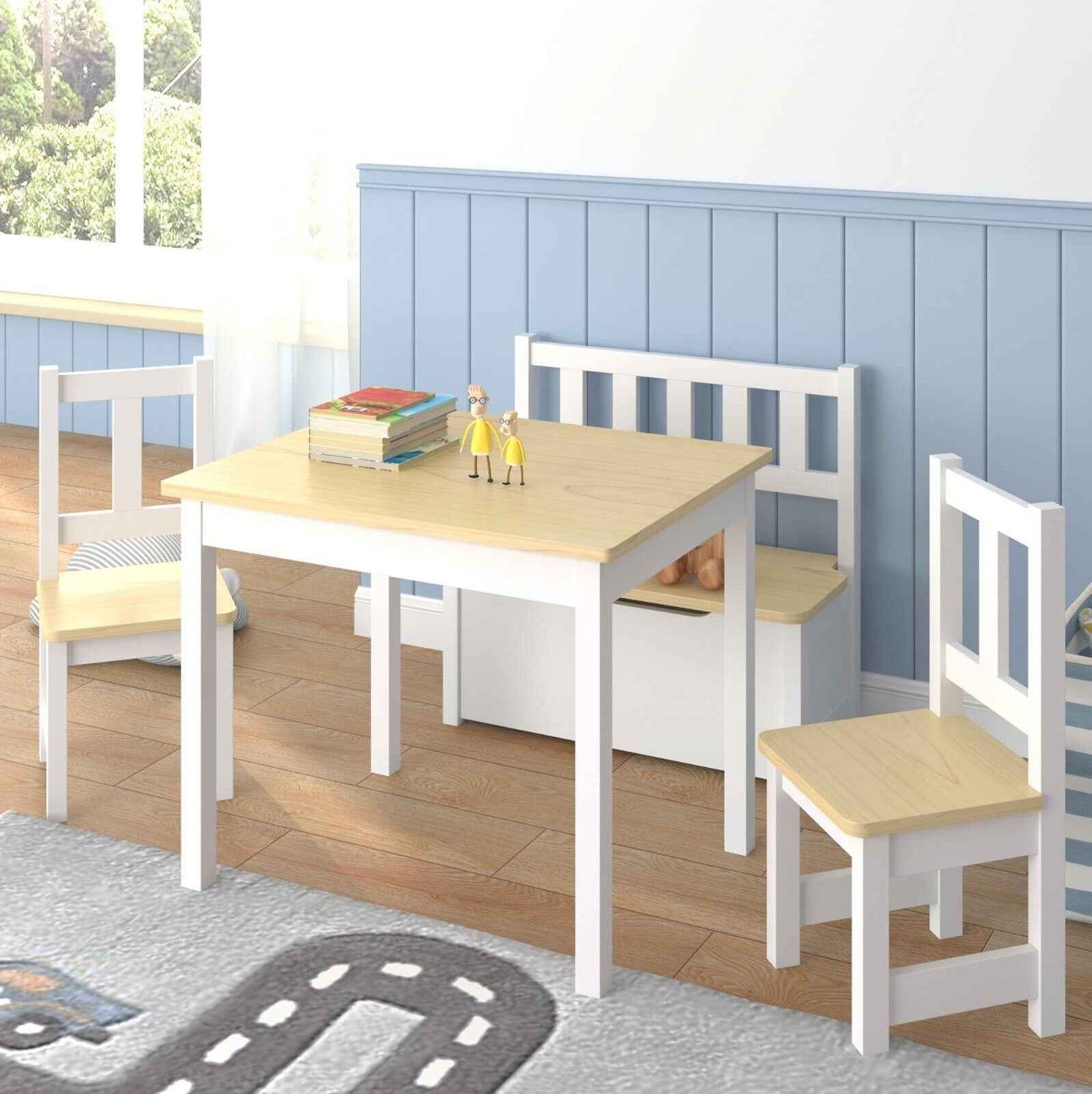 Ergo Heights Wooden Kids Table and Chairs Set - Grey White - Ergo Heights