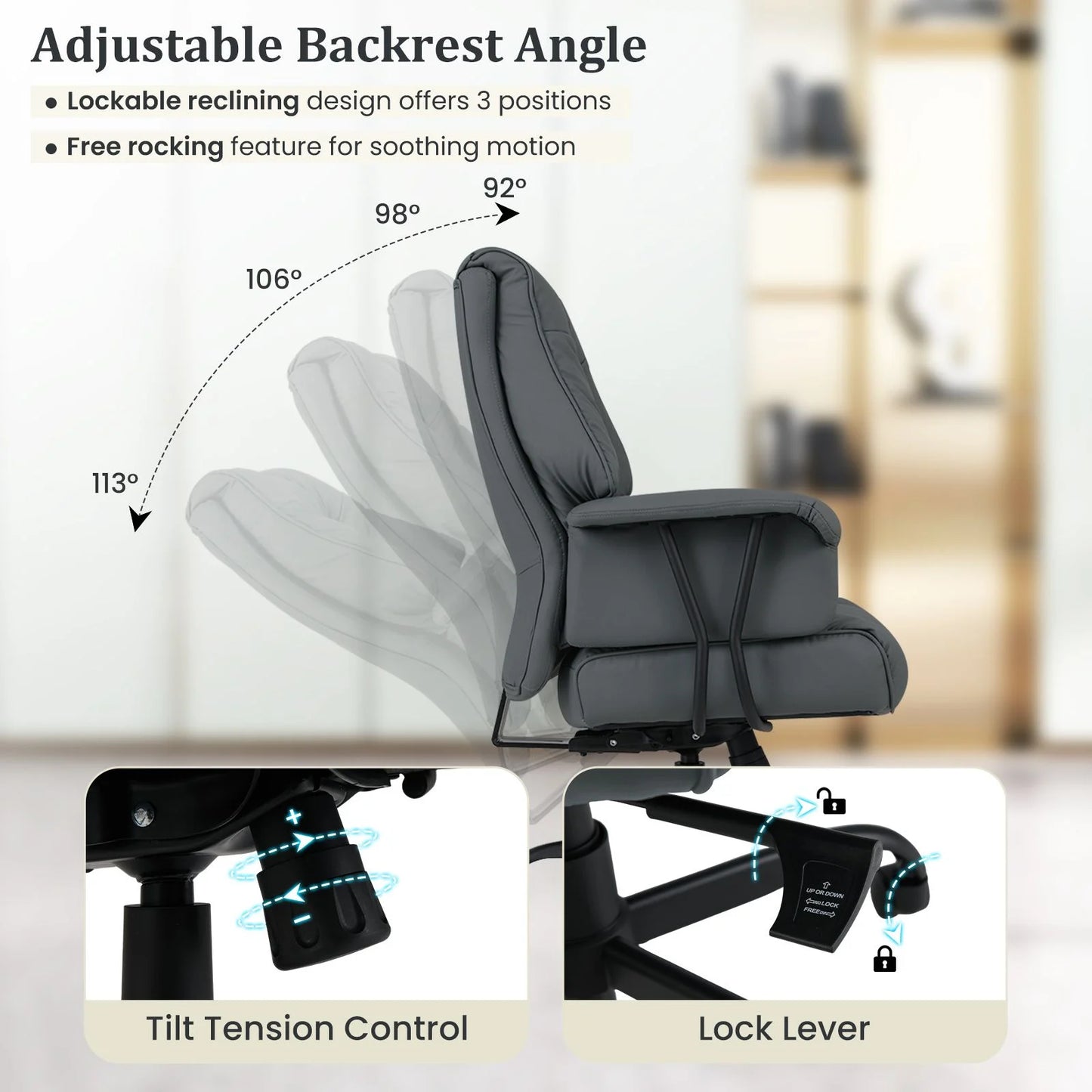 Ergonomic Office Chair with Spring Cushion Seat and Adjustable Swivel Seat