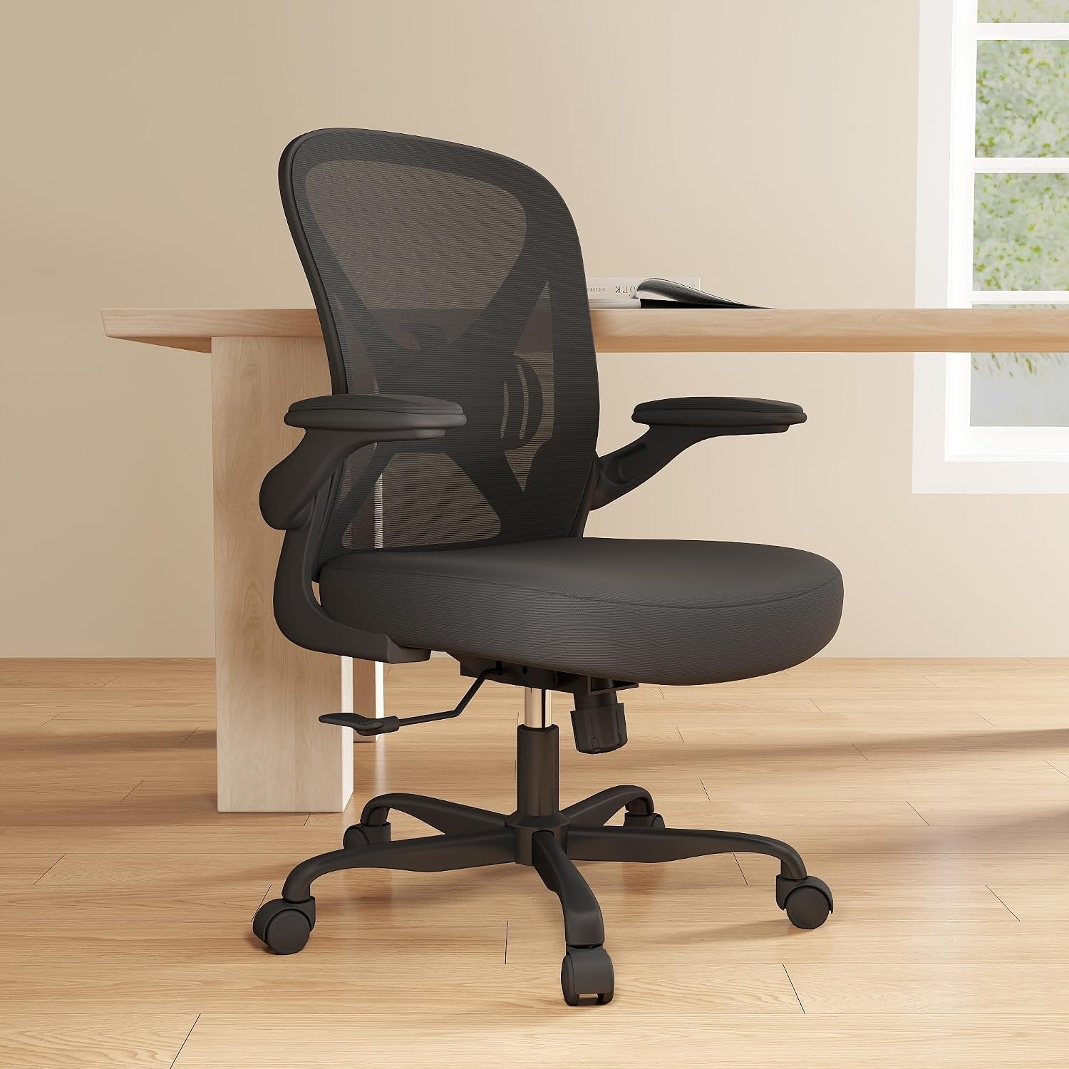 Ergonomic Mesh Office Chair with Adjustable Lumbar Support ＆ Flip-Up Arms, Breathable Computer Home Desk Chair with 360 & Height Adjustment, Black