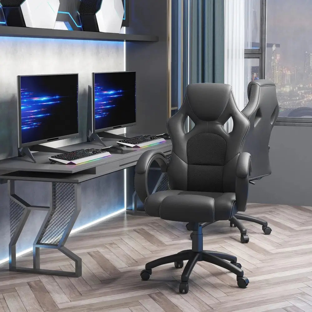 Vinsetto Racing Gaming Chair, PU Leather Swivel Office Gamer Chair Black