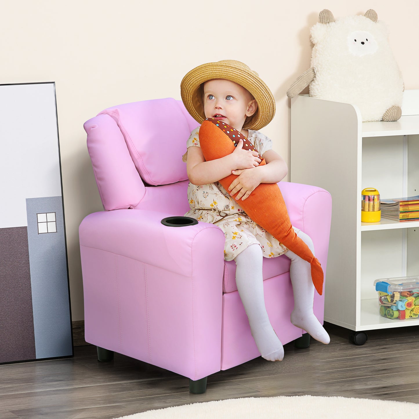 Kids Recliner Armchair Games Chair Sofa Childrens Seat in PU Leather Pink Blue