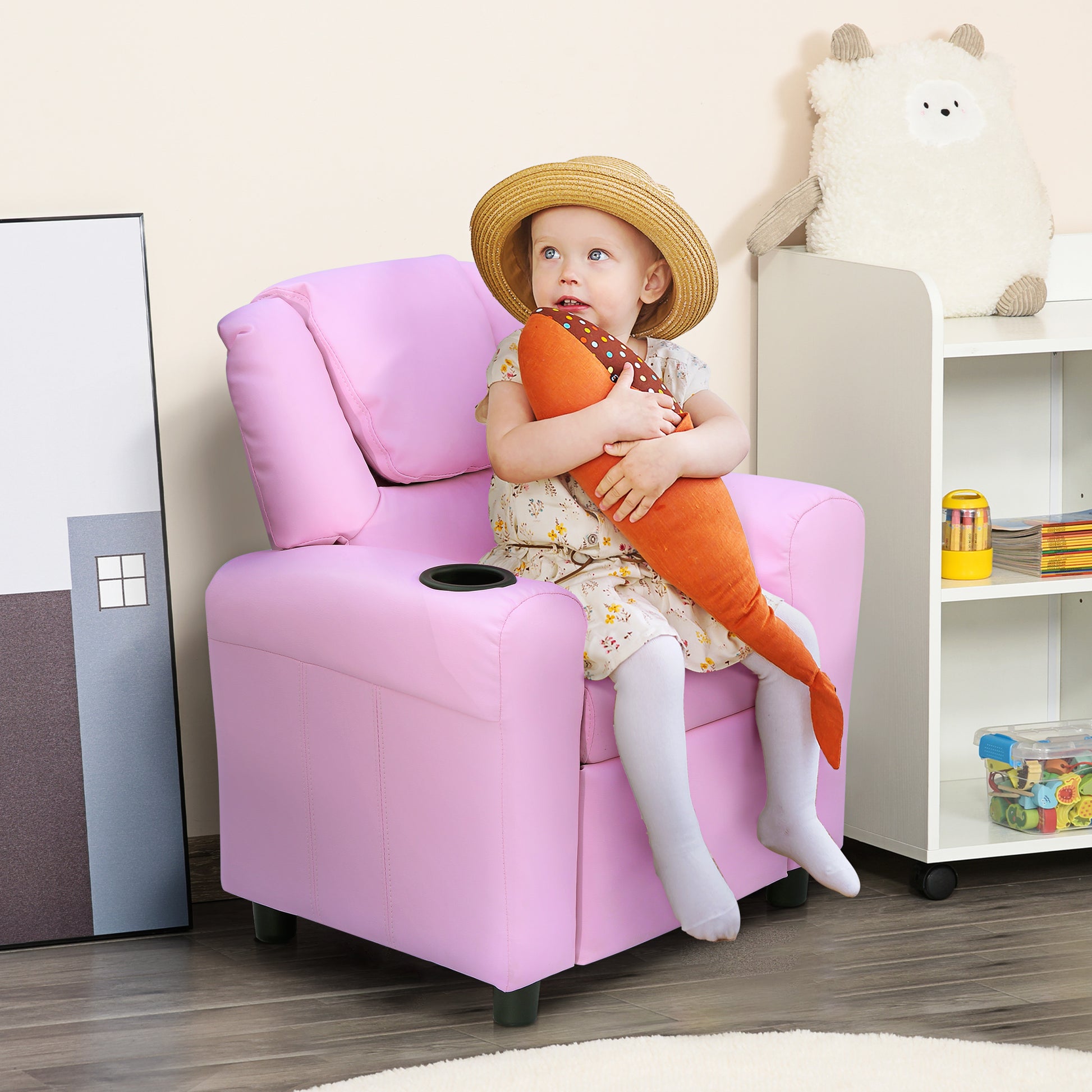 Kids Recliner Armchair Games Chair Sofa Childrens Seat in PU Leather Pink Blue