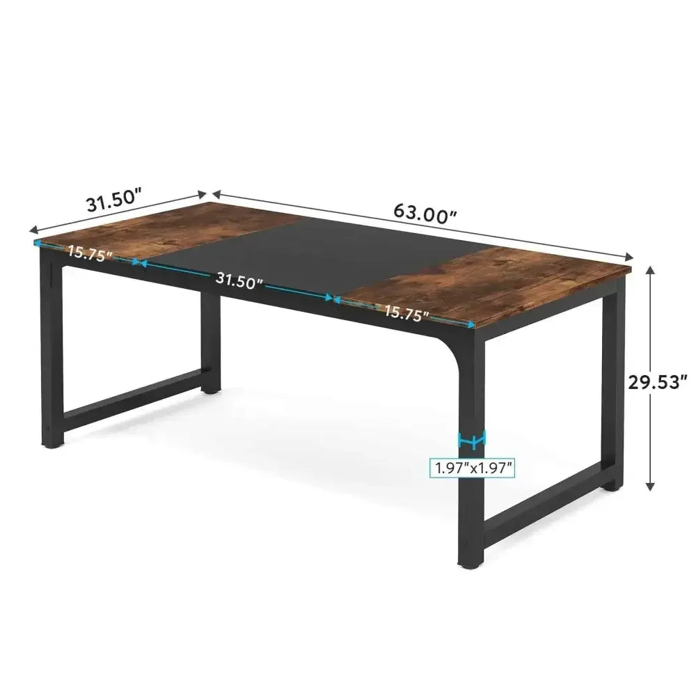 Spacious Computer Desk with Rustic Wood Top and Black Metal Frame - Ergo Heights