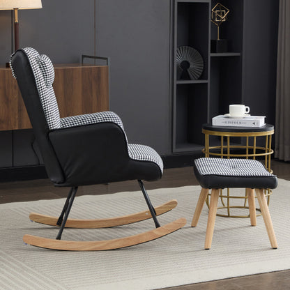 Rocking Chairs for Adults, Tteddy Rocking Chair Relaxing Recliner Chair with Solid Wood Legs High Back Lounge Chairs for Balcony Living Room Bedroom