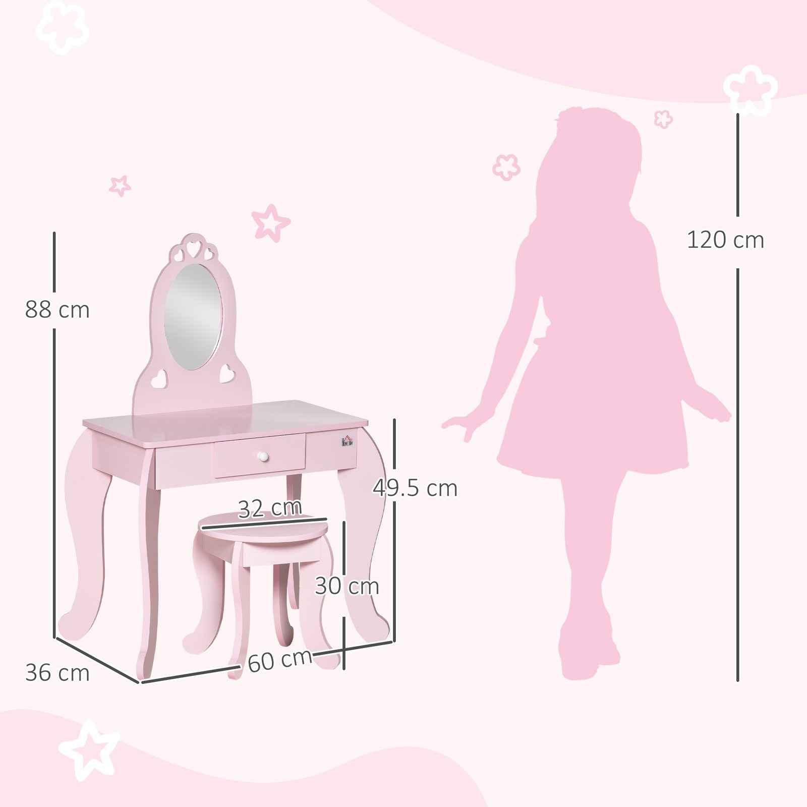 Vanity Table Set for Girls with Mirror & Stool - Ergo Heights