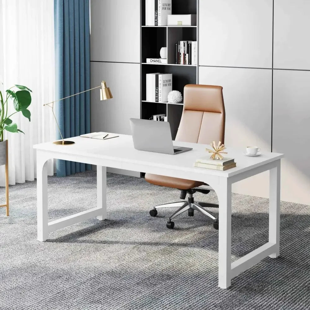 Spacious Computer Desk with Rustic Wood Top and Black Metal Frame - Ergo Heights