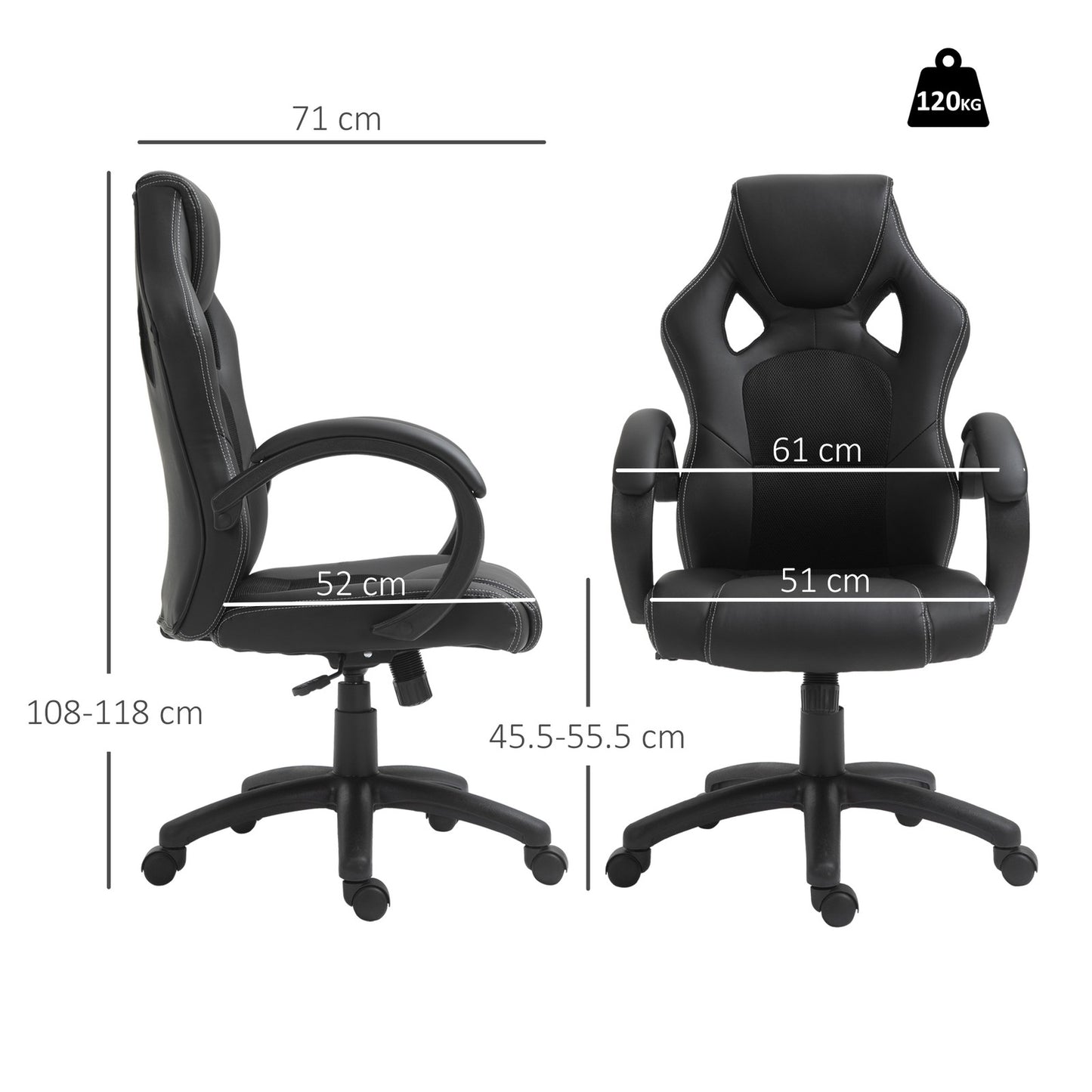 Vinsetto Racing Gaming Chair, PU Leather Swivel Office Gamer Chair Black