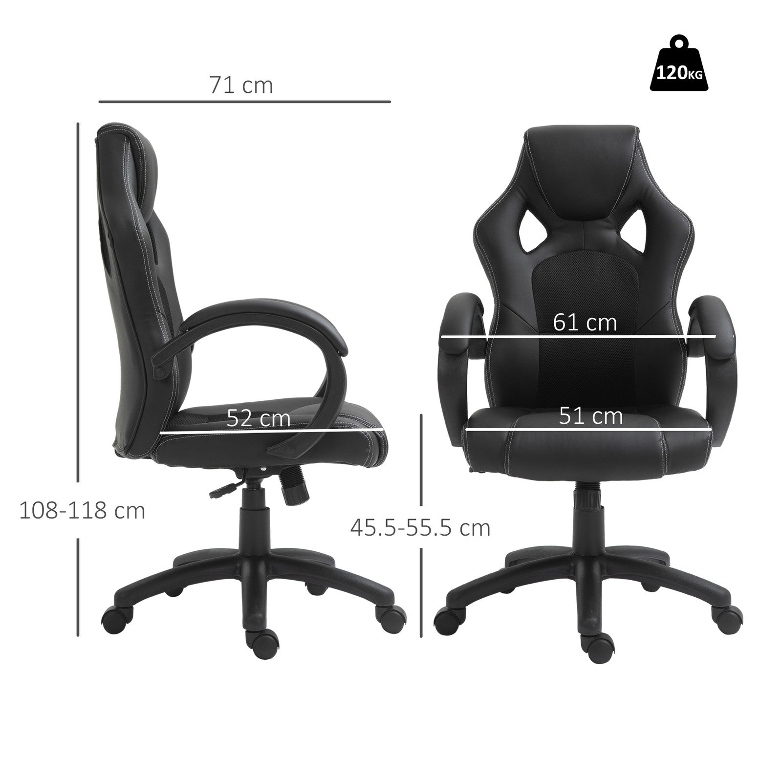 Vinsetto Racing Gaming Chair, PU Leather Swivel Office Gamer Chair Black