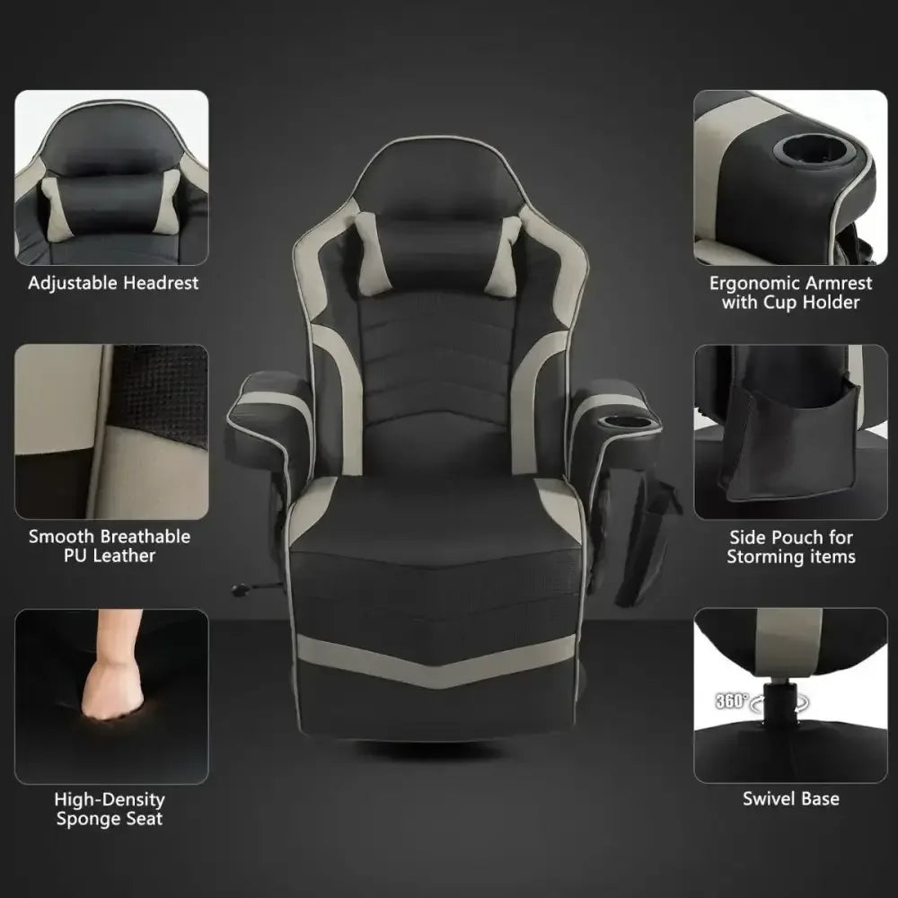 Electric Massage Gaming Chair with Cup Holder and Side Pouch - Ergo Heights