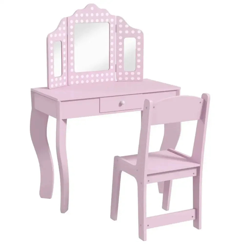 Children Vanity Set with Chair - Pink Polka Dot Design - Ergo Heights