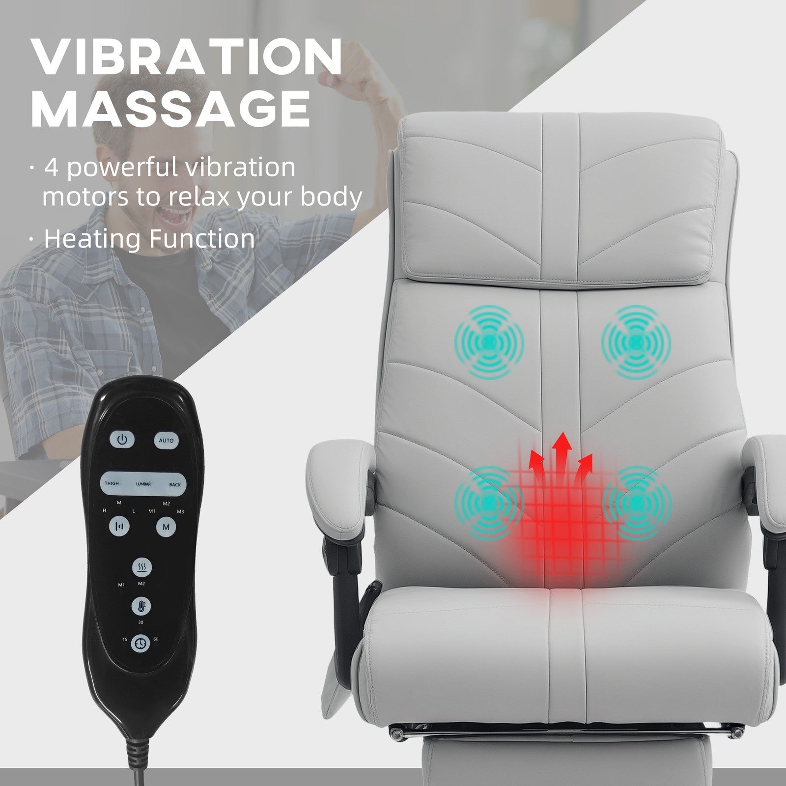 Office Chair with 4 Point Vibration Massage and Heat, Footrest, Light Grey