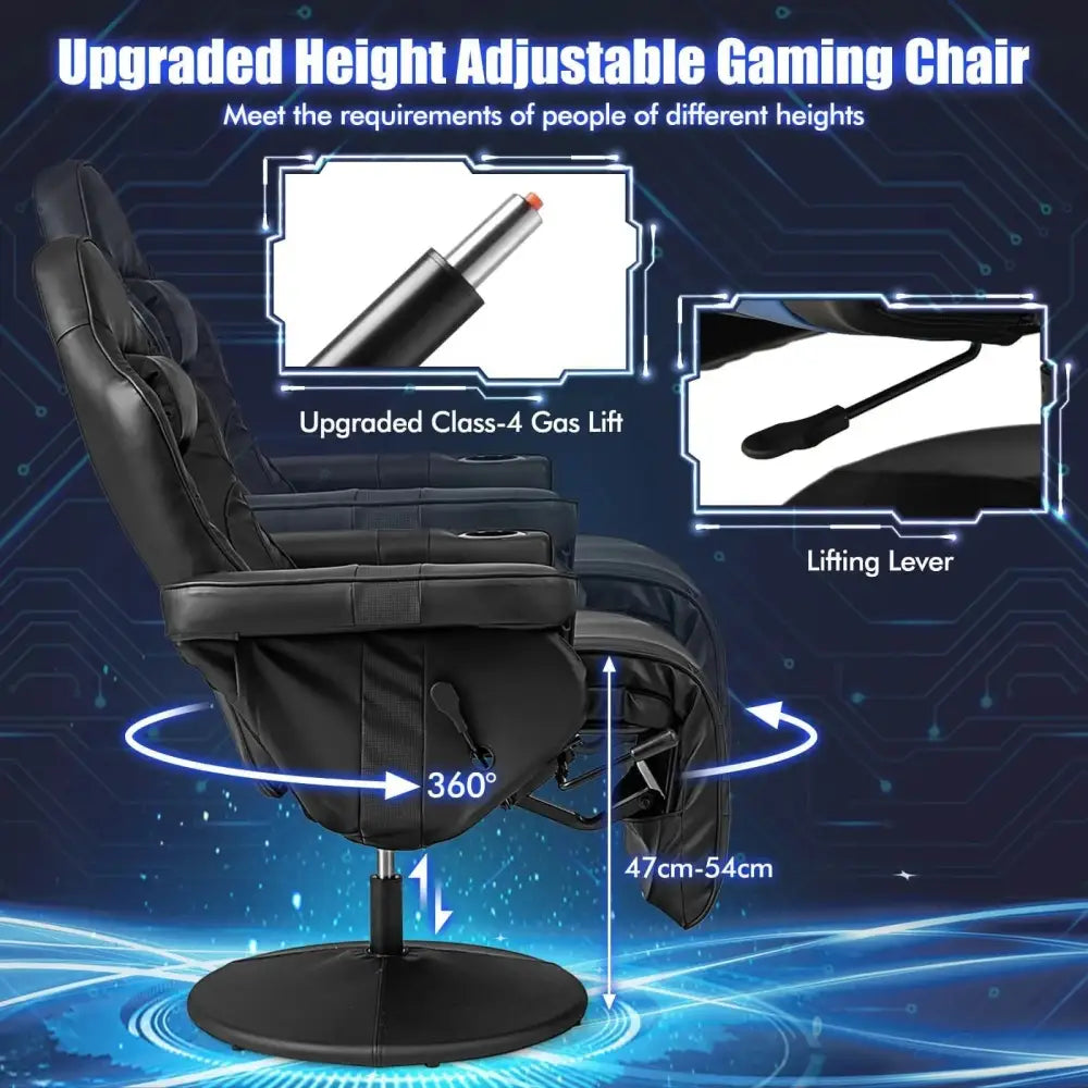 Electric Massage Gaming Chair with Cup Holder and Side Pouch
