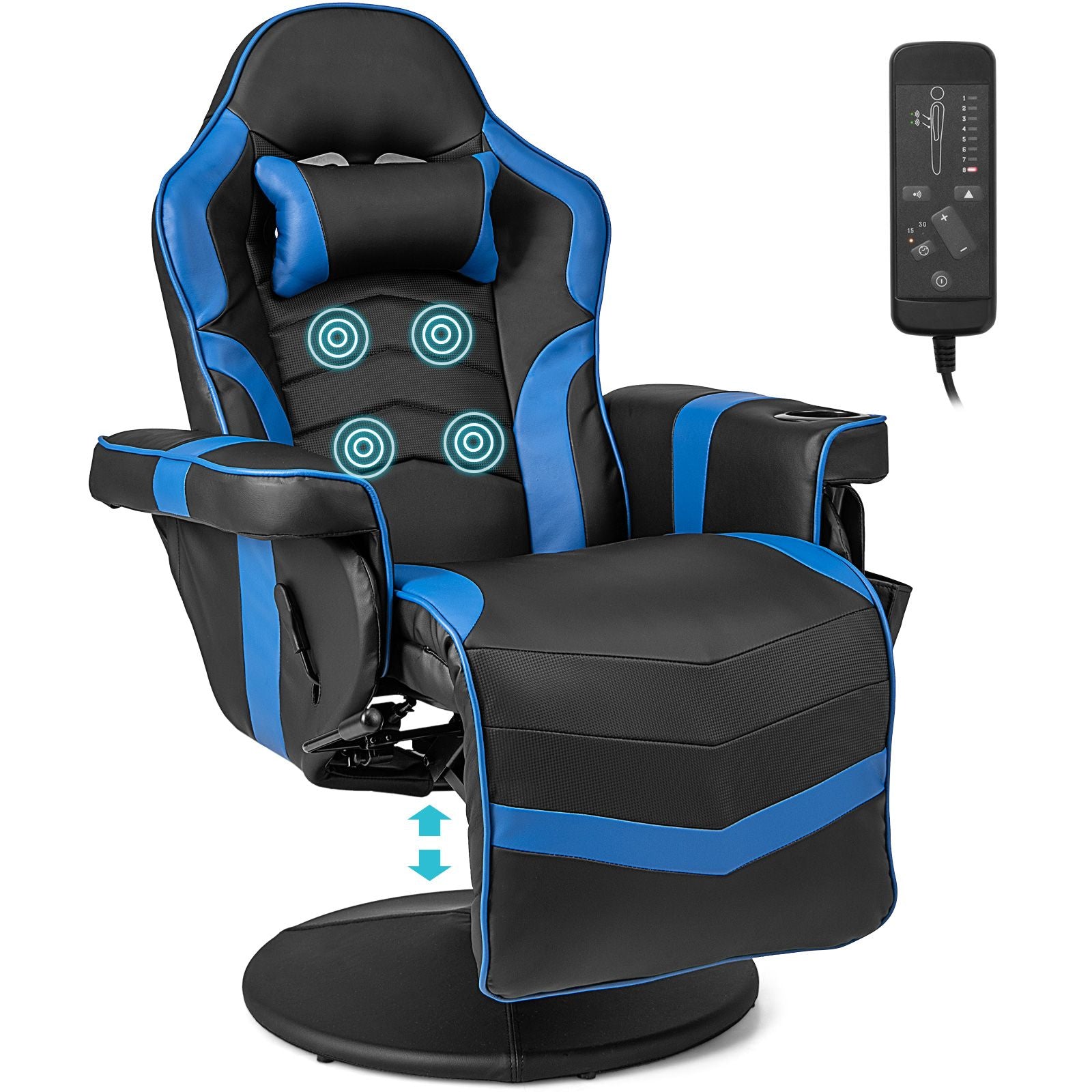 Electric Massage Gaming Chair with Cup Holder and Side Pouch