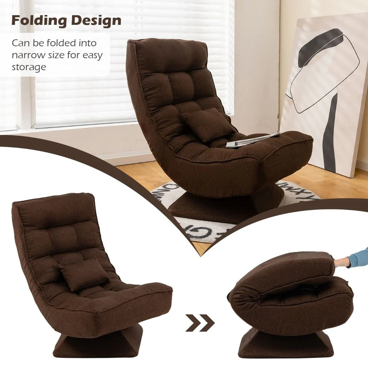 4-Position Adjustable Floor Chair with Swivel Base