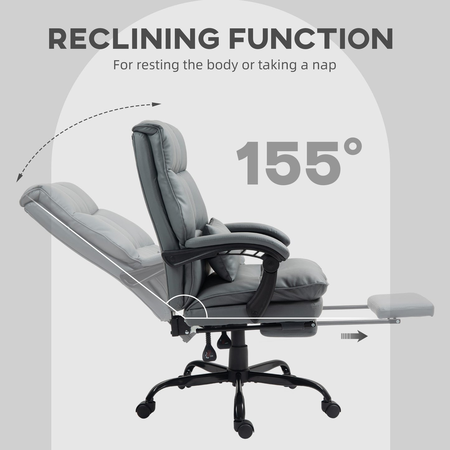 HOMCOM Executive Office Chair, PU Leather Desk Chair with Armrests Grey