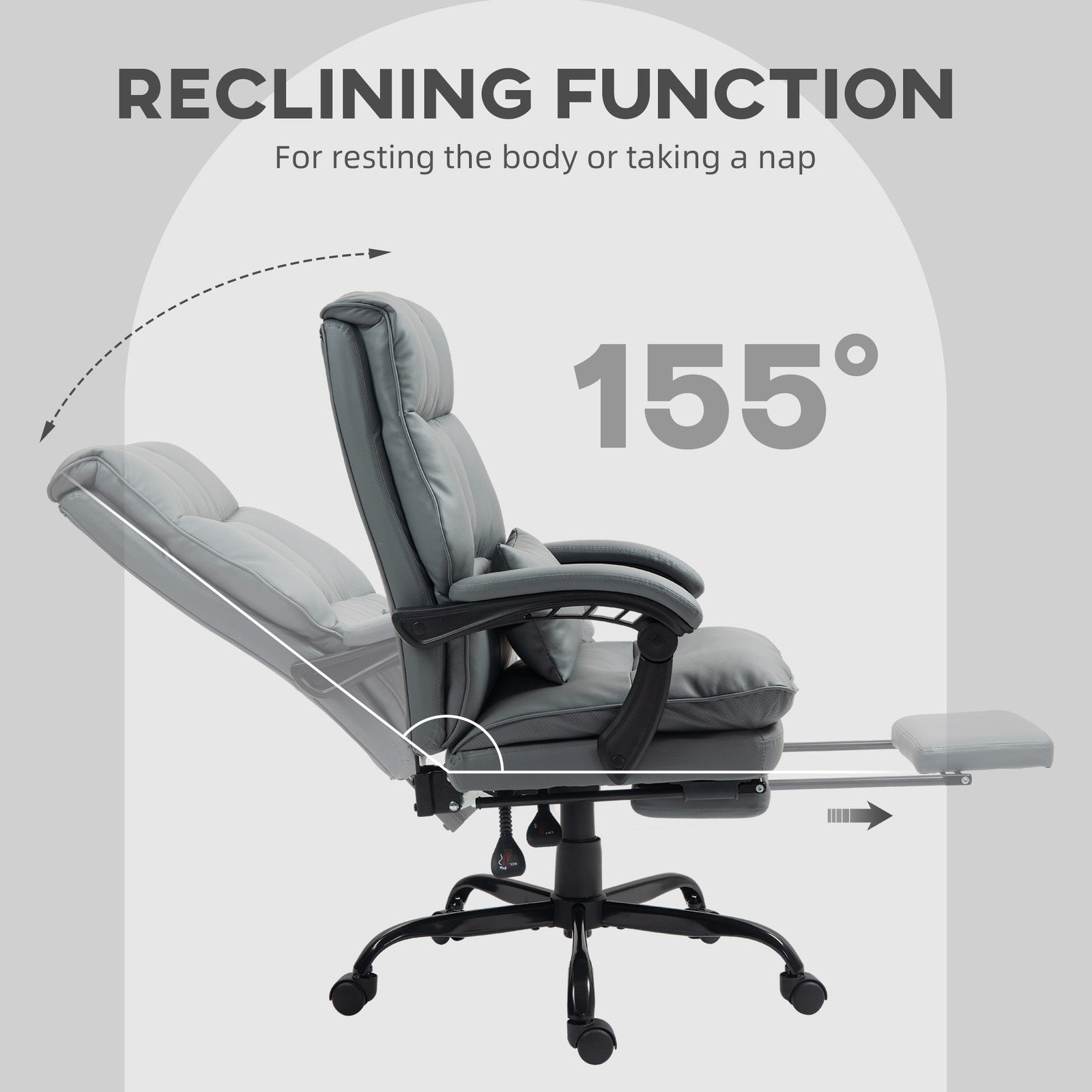 HOMCOM Executive Office Chair, PU Leather Desk Chair with Armrests Grey