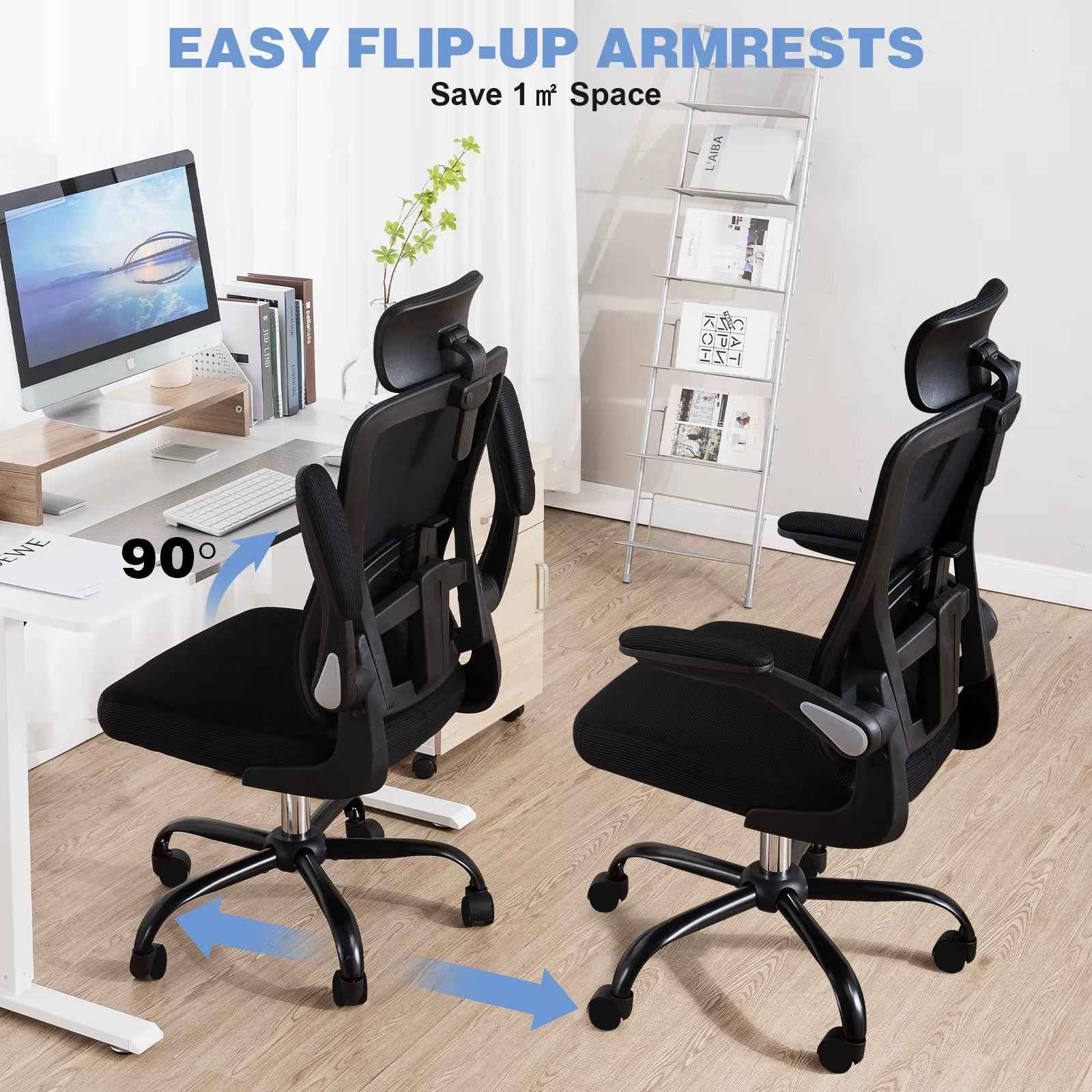 Ergonomic Office Chair with Flip-Up Armrests & Lumbar Support - Ergo Heights