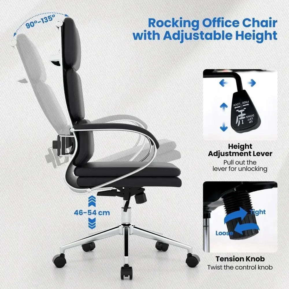 Executive Leather Chair with Ergonomic Comfort and Chrome Base - Ergo Heights