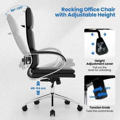 Executive Leather Chair with Ergonomic Comfort and Chrome Base - Ergo Heights
