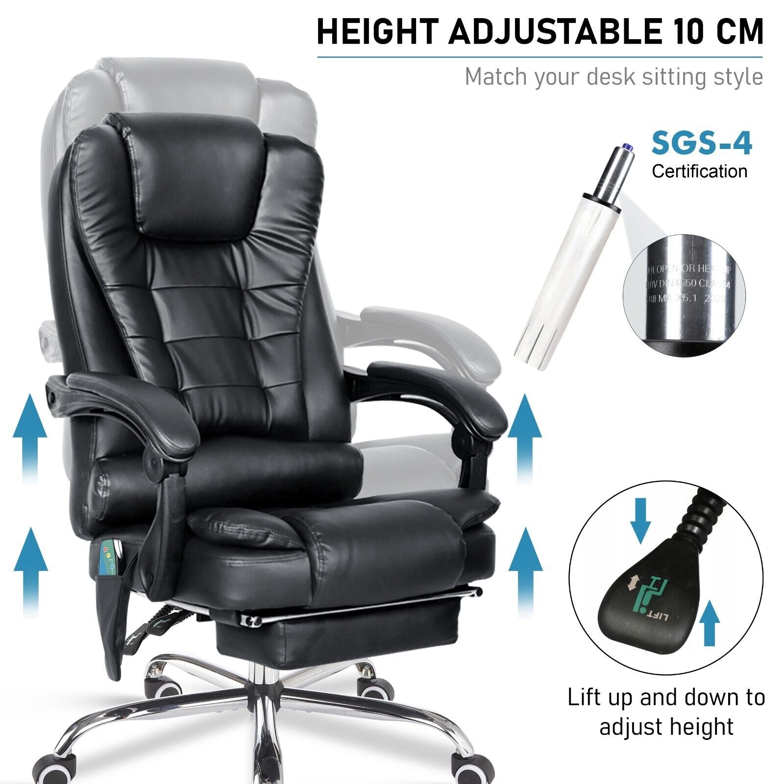 Massage Office Chair Gaming Computer Desk Swivel Recliner Chair Leather Footrest