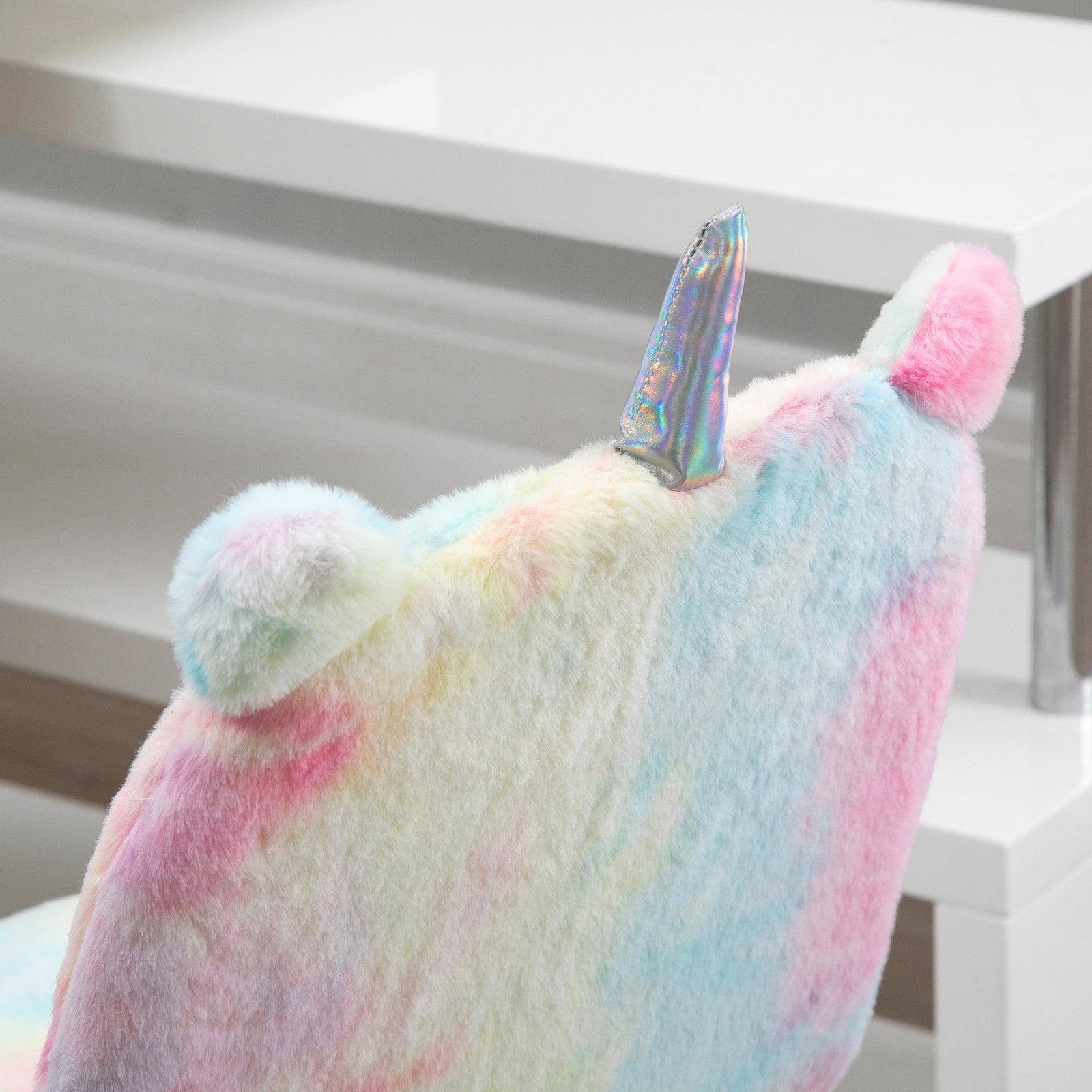Fluffy Unicorn Office Chair with Swivel Wheel, Cute Desk Chair, Rainbow