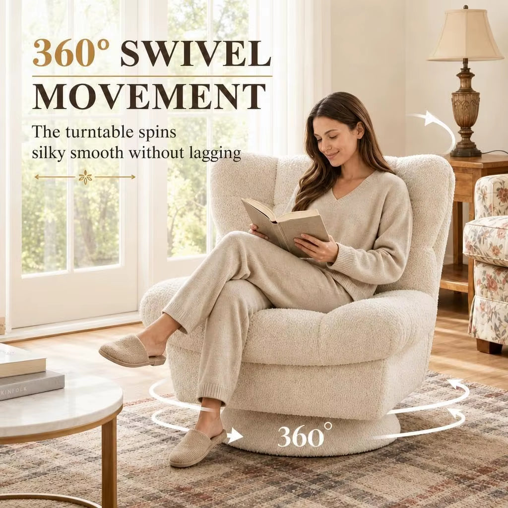 360° Swivel Armchair Teddy Fleece Tufted Accent Chair 300Lbs