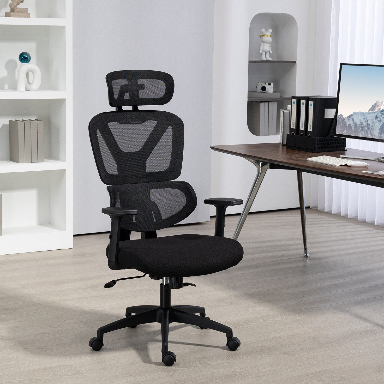 Mesh Office Chair Swivel Desk Chair with Adjustable Height Lumbar Support Black