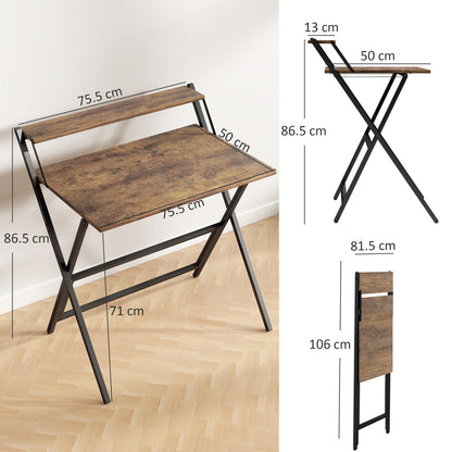 Small Folding Desk W/ Monitor Shelf 81.5 Cm Foldable Computer Desk Rustic Brown
