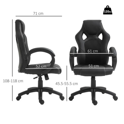 Vinsetto Racing Gaming Chair, PU Leather Swivel Office Gamer Chair Black