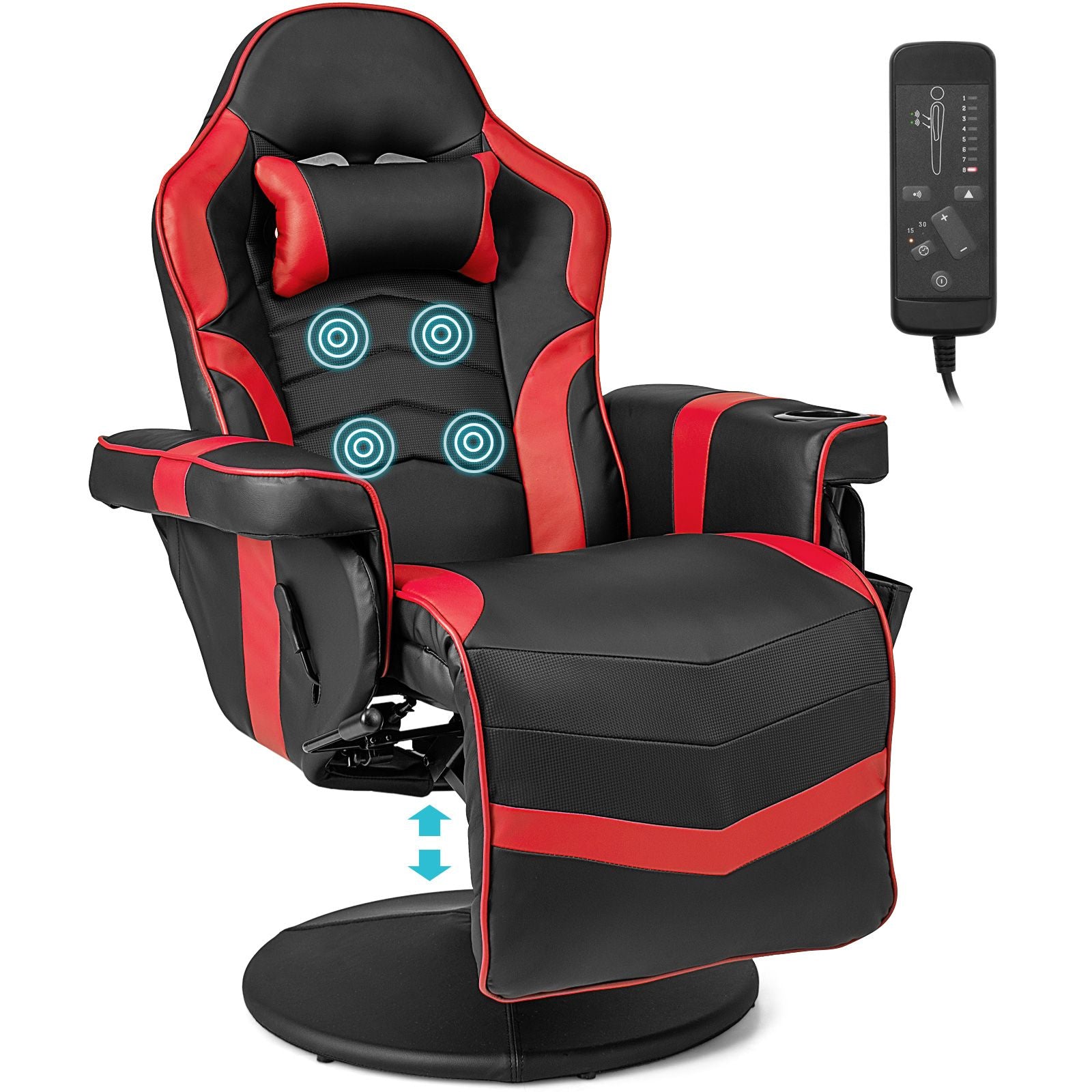 Electric Massage Gaming Chair with Cup Holder and Side Pouch