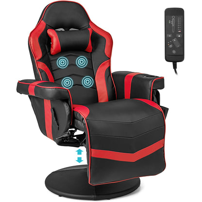 Electric Massage Gaming Chair with Cup Holder and Side Pouch