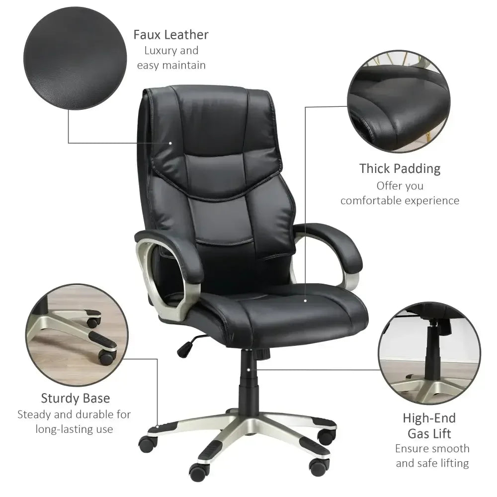 Executive Computer Office Desk Chair High Back Faux Leather Swivel Chair - Ergo Heights