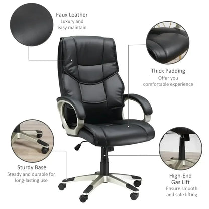 Executive Computer Office Desk Chair High Back Faux Leather Swivel Chair - Ergo Heights