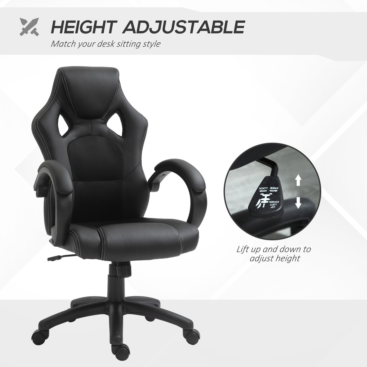Vinsetto Racing Gaming Chair, PU Leather Swivel Office Gamer Chair Black