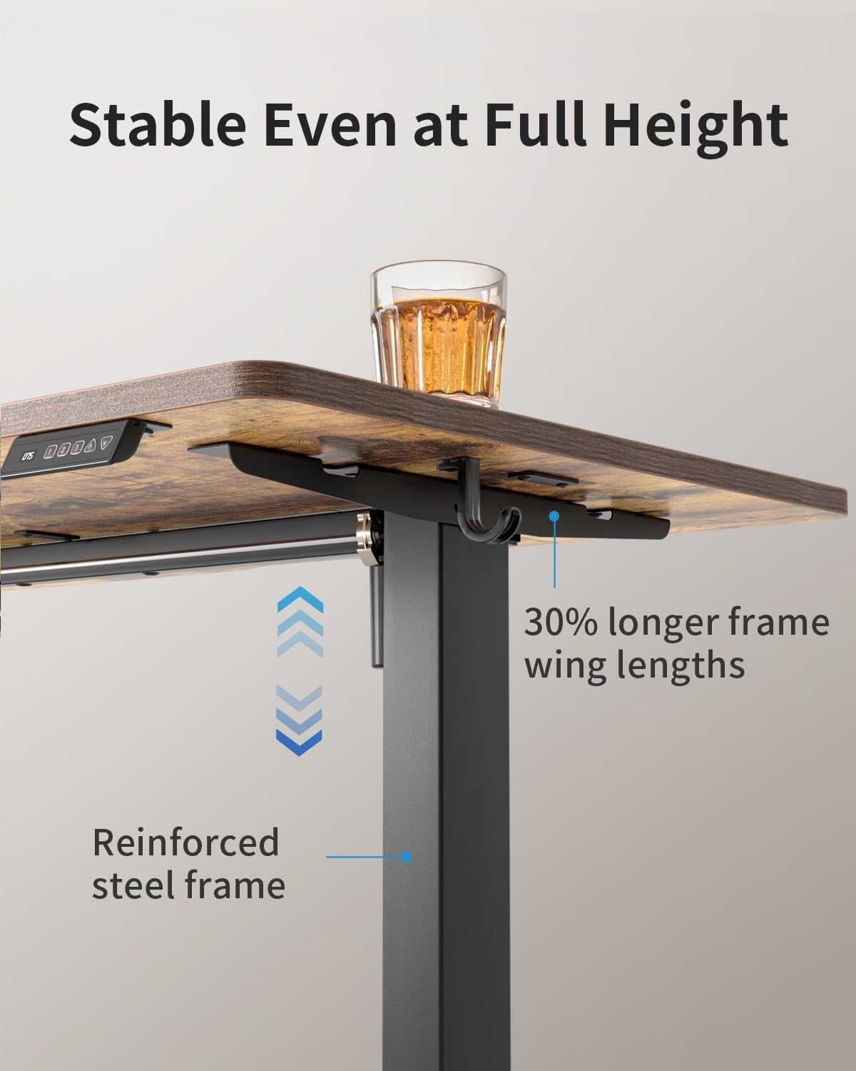 Electric Standing Desk 120 X 60 Cm, Height Adjustable Sit Stand Desk with Memory Presets, Home Office Computer Desk, Black Frame with Vintage Brown Top