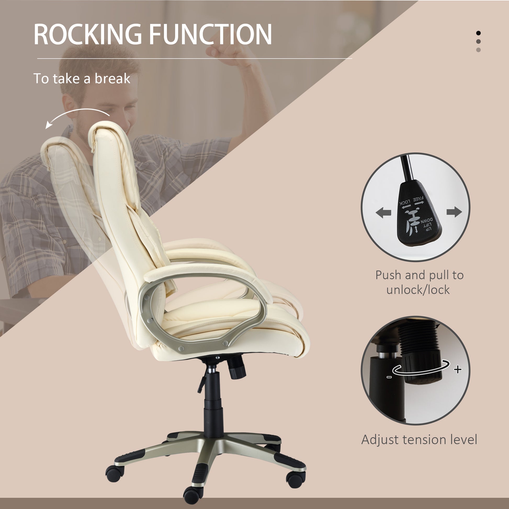 Executive Computer Office Desk Chair High Back Faux Leather Swivel Chair