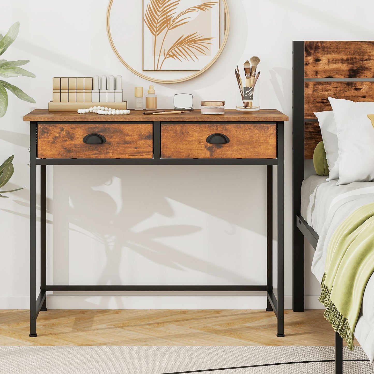 Space Saving Computer Desk with 2 Fabric Drawers