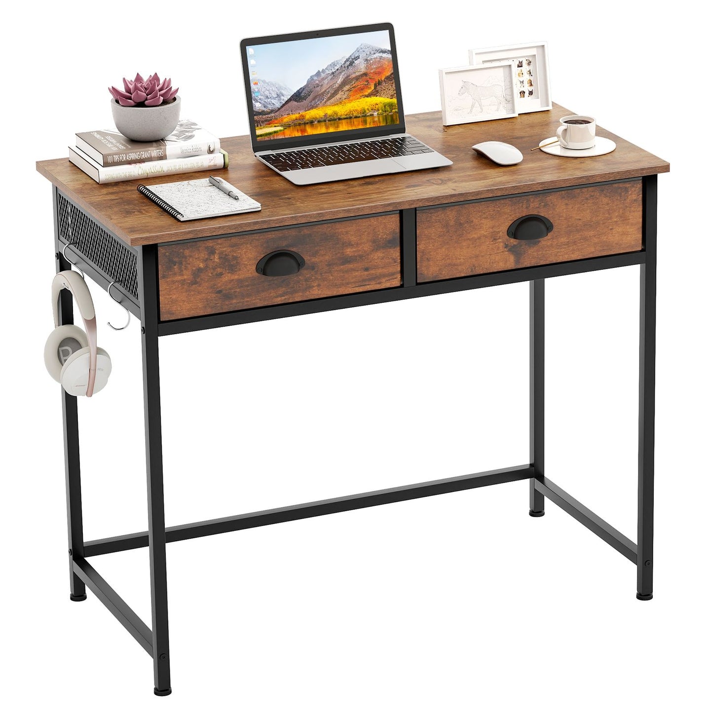 Space Saving Computer Desk with 2 Fabric Drawers