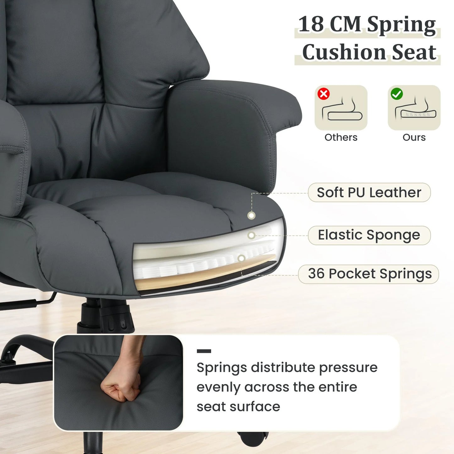 Ergonomic Office Chair with Spring Cushion Seat and Adjustable Swivel Seat