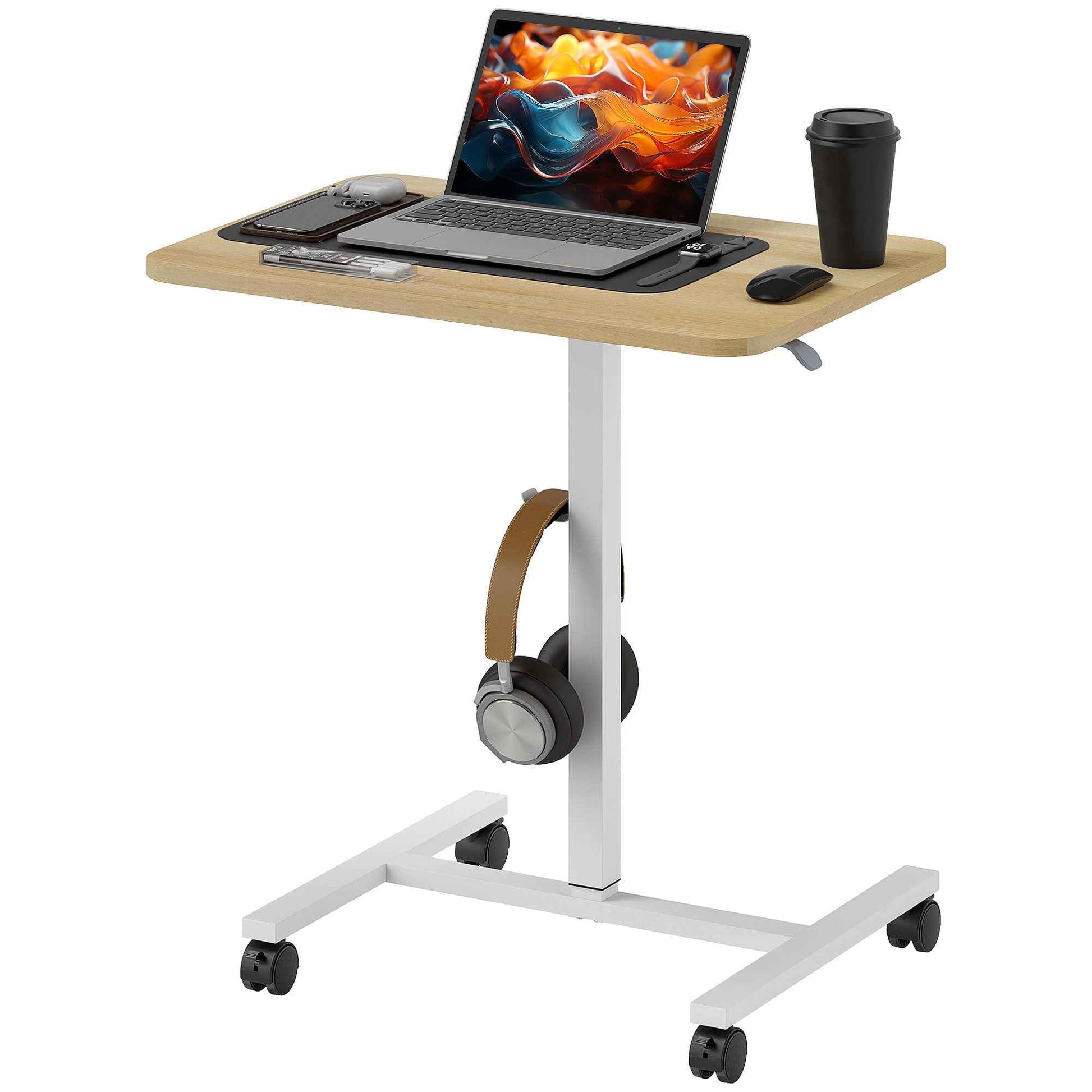 Pneumatic Adjustable Standing Desk with Wheels & Hook - Ergo Heights