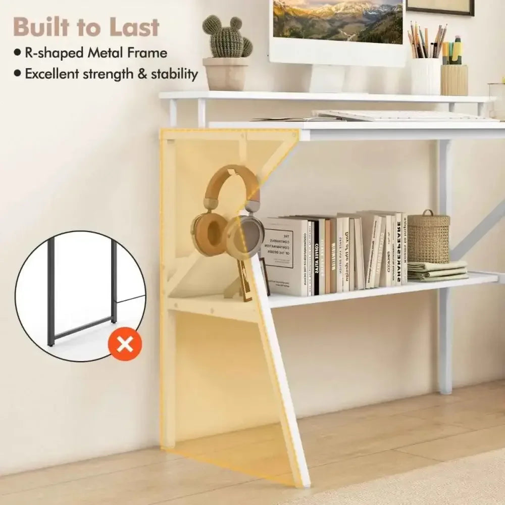 Compact Computer Desk with Monitor Stand and Shelf - Ergo Heights