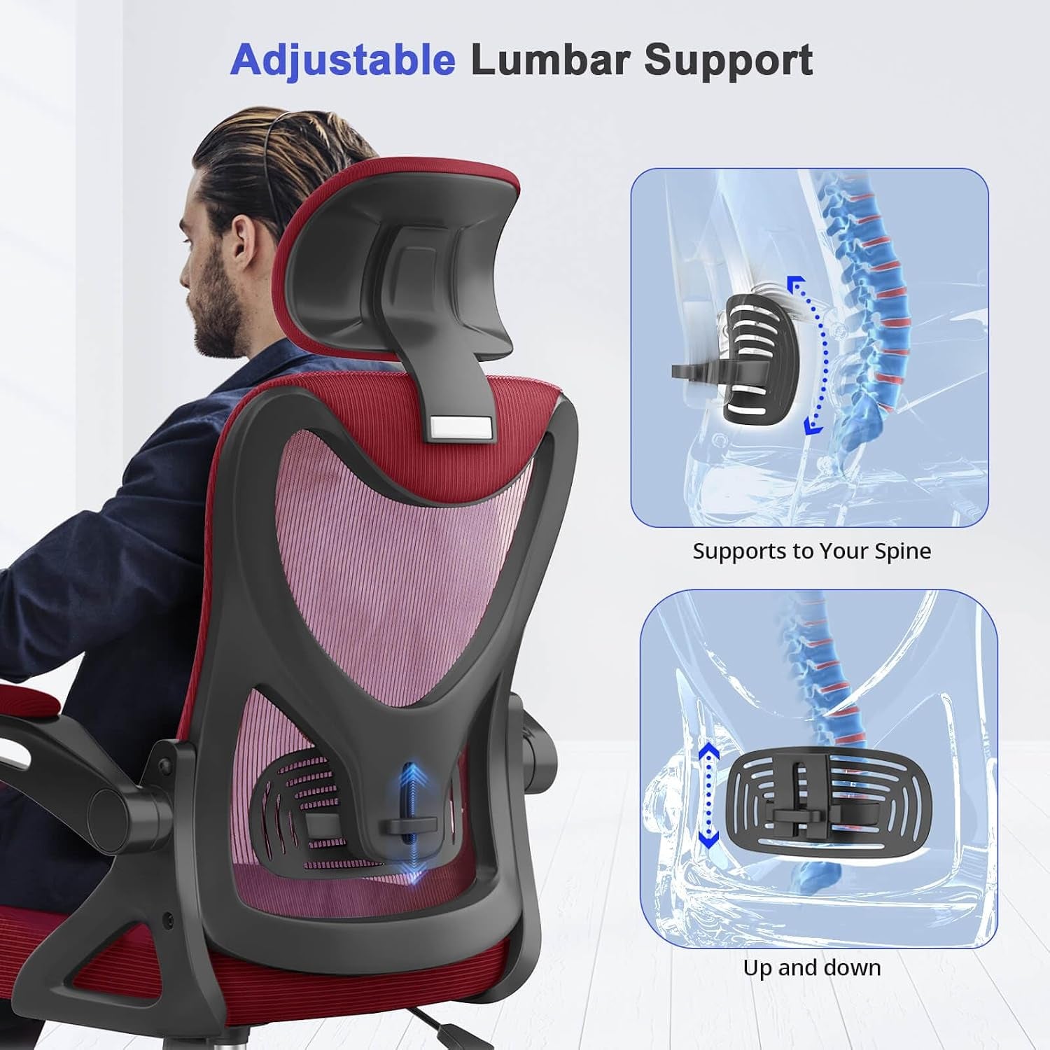 Office Chair - Ergonomic Desk Chair with Lumbar Support Headrest Adjustable, Padded Flip-Up Armrests Comfy Seat Cushion High Back Executive Manager Chair for Home Office