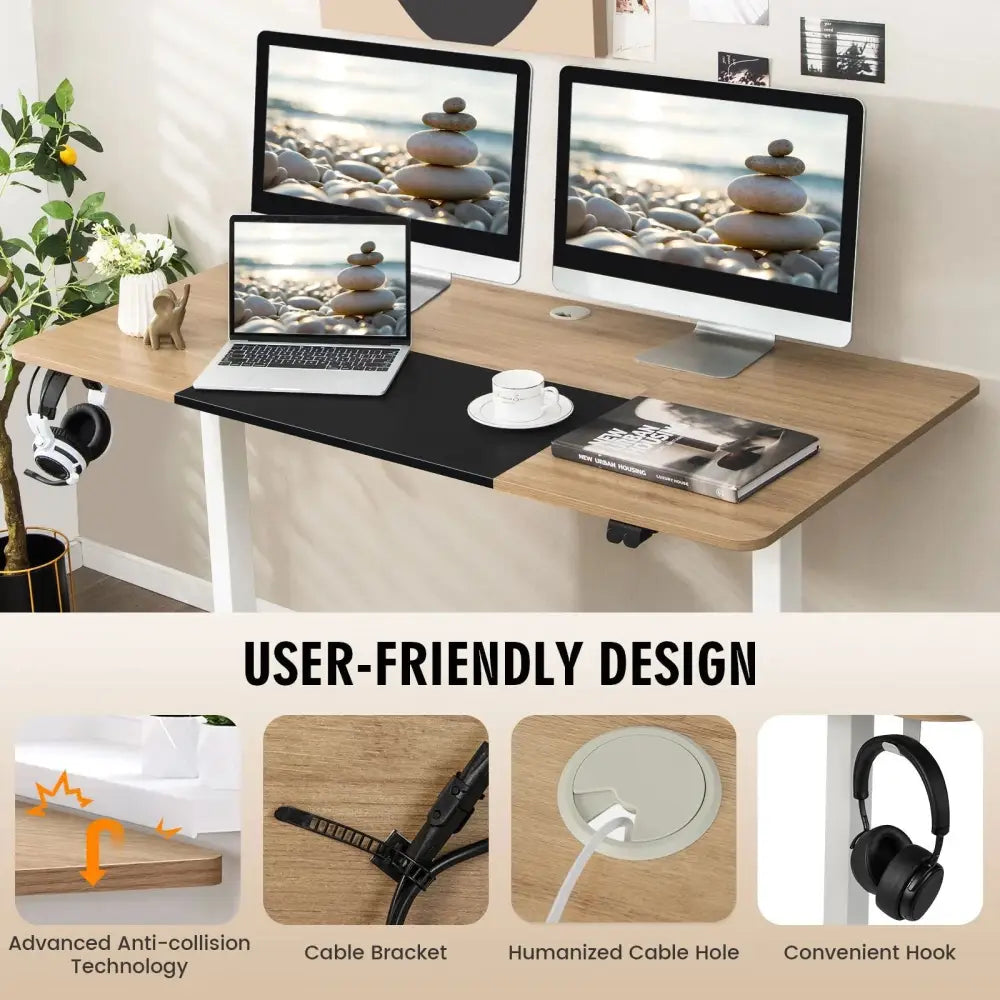 Height Adjustable Home Office Computer Desk with Headphone Hook